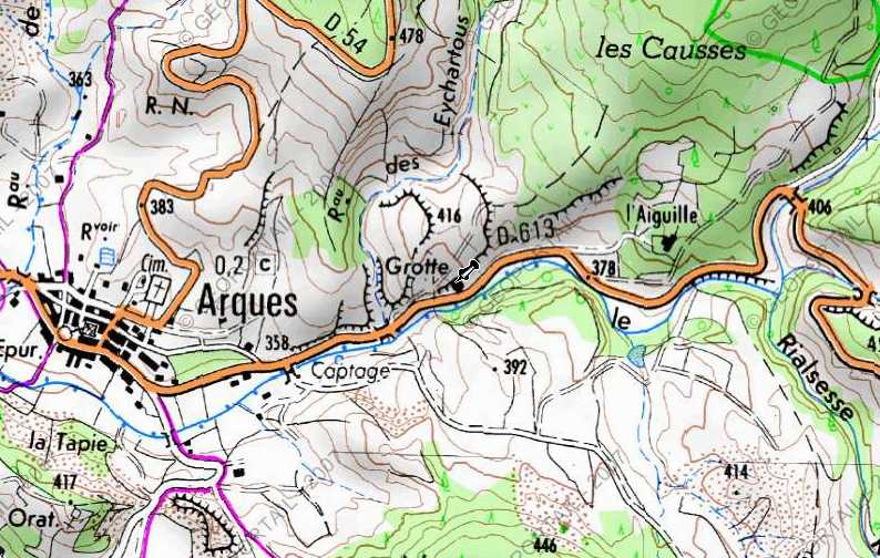 Plan Arques-grotte-Aiguille (route D613)