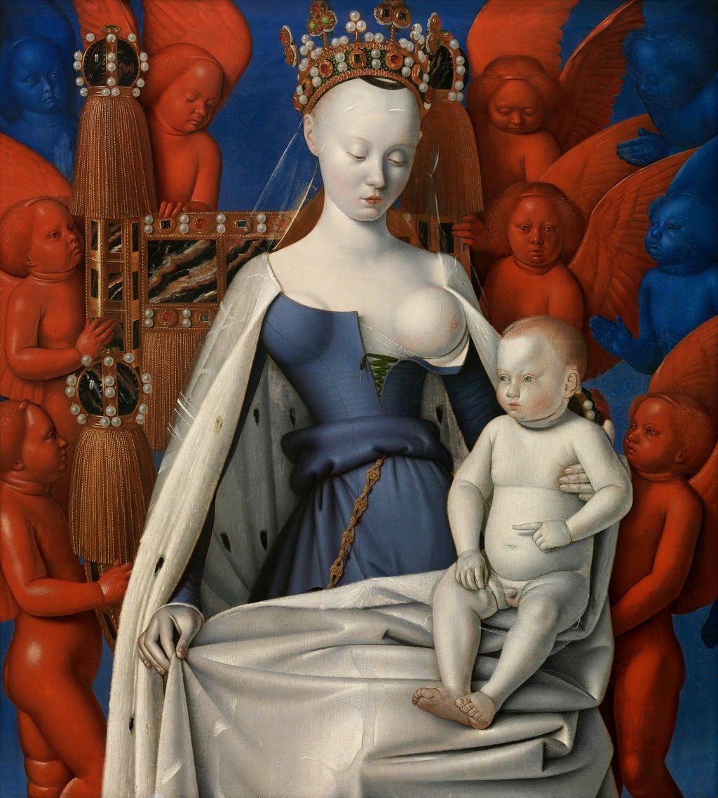La Vierge et l'Enfant entours d'anges (sous les traits d'Agns Sorel), peint par FOUQUET au XVme s.