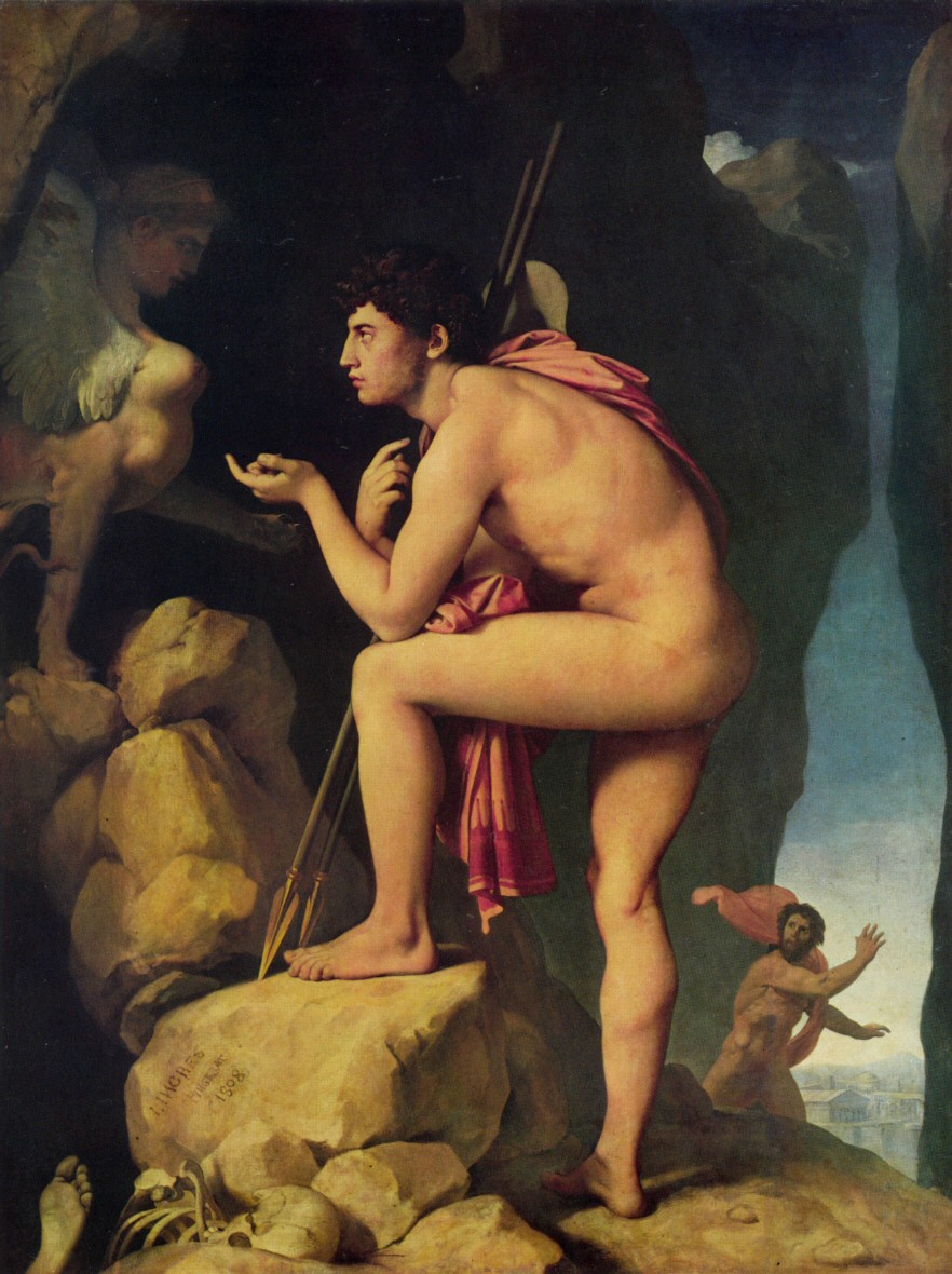 Oedipe devinant l'nigme du Sphinx, peint par INGRES (N invers)