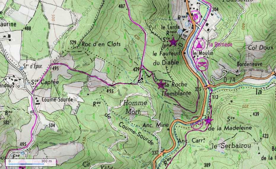 Localisation du socle de la croix dans la fort entre La Pique et RLB